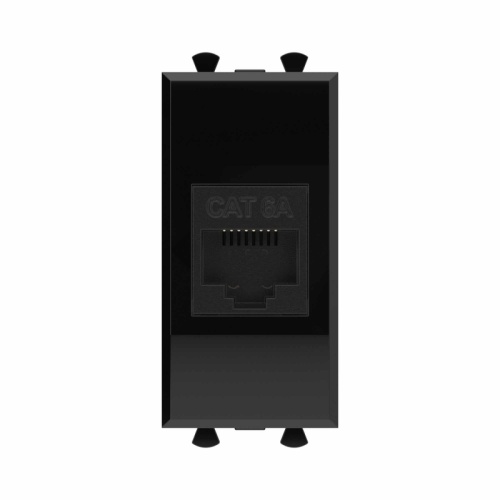 Компьютерная розетка RJ-45 без шторки модульная, кат.6А, Avanti, Черный квадрат, 1 модуль | код 4402671 | DKC
