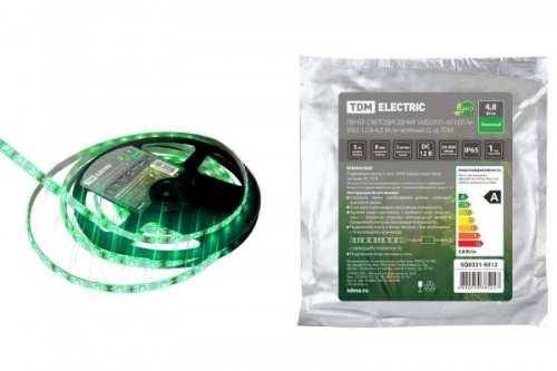 Лента светодиодная SMD2835-60 LED/м-IP65-12 В-4,8 Вт/м-зелёный (5 м) TDM | код SQ0331-0312 | TDM