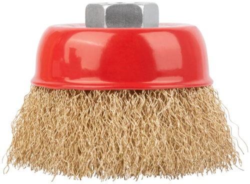 Кордщетка чашечная, гайка М14, стальная латунированная волнистая проволока 75 мм | код 39037 | КУРС фото 5