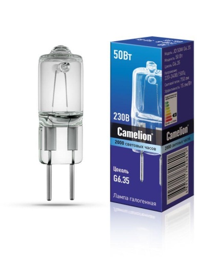 Лампа галогенная JD 50Вт капсула G6.35 3000К 240В | код 5204 | Camelion