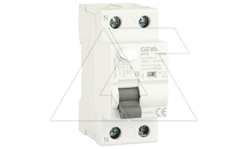 УЗО GYL9-2P-63A-100mA, 2P, 63A, 6 kA, 100mA, тип AC, 2M | код GYL92P63AC100 | GEYA