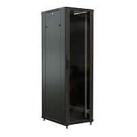 Шкаф напольный 19-дюймовый, 42U, 2055x600х600 мм (ВхШхГ), передняя стеклянная дверь со стальными перфорированными боковинами, задняя дверь сплошная, цвет черный (RAL 9004) (разобранный) | код 520207 | WRLine