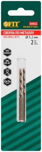 Сверла по металлу HSS с добавкой кобальта 5% Профи в блистере 3.2 мм (2 шт) | код 34432 | FIT фото 3