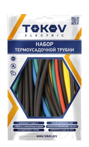 Набор трубок термоусадочных 3/1.5; 4/2; 5/2.5; 6/3; 8/4 100мм 30шт (6 цветов по 1шт каждого размера) | код TKE-THK-3-8-0.1-6С | TOKOV ELECTRIC