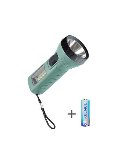 Фонарь ручной 0.5Вт LED+4SMD(1Вт) 1xAA (R6) корпус ABS-пластик ремешок ручной | код KOC123B | КОСМОС