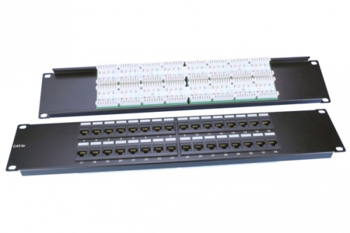 Патч-панель 19 2U 32 порта RJ-45 категория 5e Dual IDC ROHS цвет черный, Hyperline PP3-19-32-8P8C-C5E-110D | код 246097 | Hyperline