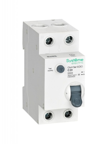 City9 Set Авт. выкл. диф. тока (АВДТ) 1P+N С 20А 6kA 30мА Тип-A 230В | код C9D65620 | Systeme Electric