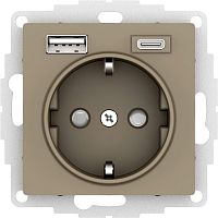ATLASDESIGN РОЗЕТКА 16А c 2 USB A+C, 5В/2,4А/3,0А, 2х5В/1,5А, механизм, ШАМПАНЬ | код ATN000532 | Systeme Electric