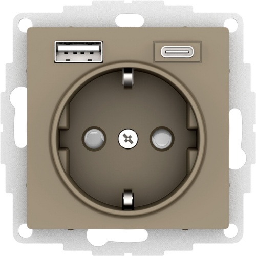 ATLASDESIGN РОЗЕТКА 16А c 2 USB A+C, 5В/2,4А/3,0А, 2х5В/1,5А, механизм, ШАМПАНЬ | код ATN000532 | Systeme Electric