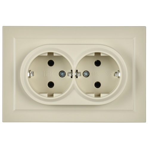 BRITE Розетка 2-местная с заземлением без защитных шторок 16А в сборе РС12-3-БрКр бежевый | код BR-R21-16-K10-F | IEK фото 2