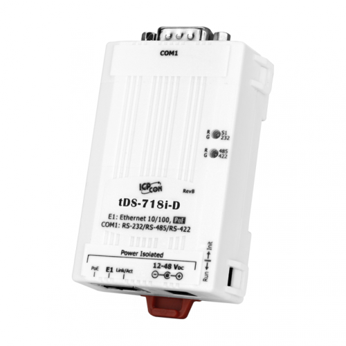 tDS-718i-D CR Tiny Device Server with PoE, Power Isolation and 1 RS-232/422/485 Port (Male DB-9, RoHS) | код 00-06125534 | ICP DAS
