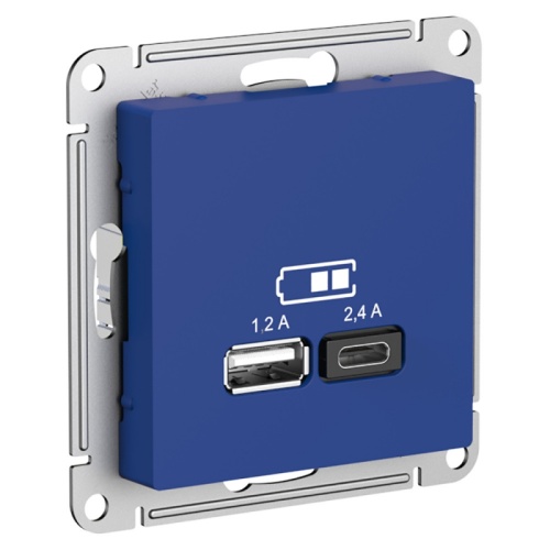 ATLASDESIGN USB РОЗЕТКА A+С, 5В/2,4А, 2х5В/1,2А, механизм, АКВАМАРИН | код ATN001139 | Systeme Electric