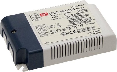 Источник питания AC-DC, 33.3Вт, вход 90…295В AC, 47…63Гц/125…417В DC, ККМ, выход 57…95В/350мА, изоляция 3750В AC, в кожухе 120х75х25, -20…+80С (корпус), димминг 0...10 В/ШИМ, доп. выход 12В/50 мА | код IDLC-45A-350 | MeanWell