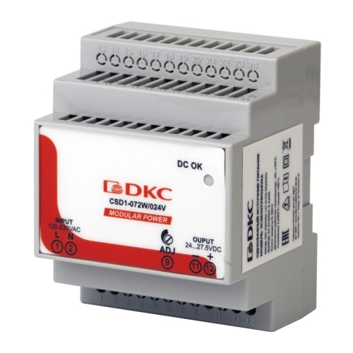Источник питания MODULAR POWER, однофазный, 72Вт, 3А, 24В | код XCSD1072W024VAA | DKC