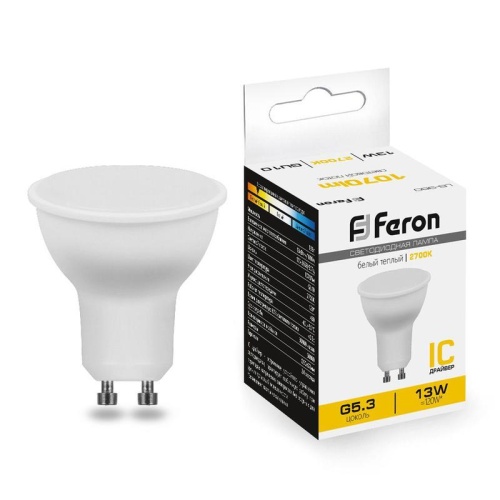 Лампа светодиодная LED 13вт 230в GU10 теплый | код 38191 | Feron