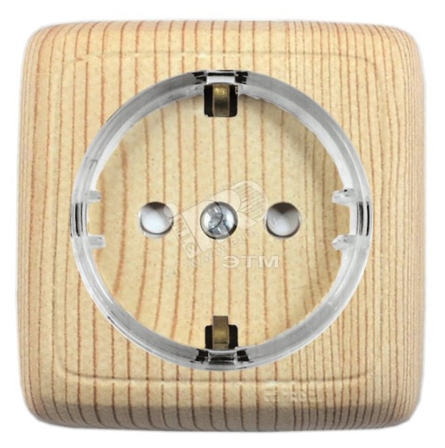 Розетка наружная с заземлением с изоляционной пластиной со шторками (стакан) сосна | код РА16-174-02 | HEGEL