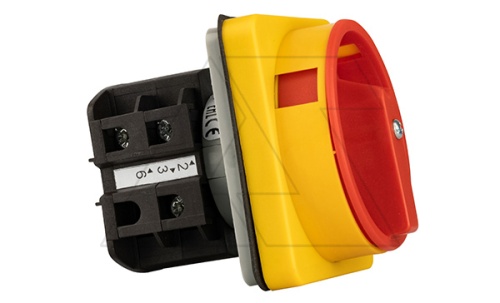 Переключатель BS 32 10 LK (IP54), аварийный, 3P, 32A, тип 0-1, 15kW(400VAC по АС-23), на дверь, красная блокируемая в 0 рукоятка, фронт IP54 | код EAC610644 | Rade Koncar