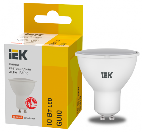 Лампа LED ALFA PAR16 софит 10Вт 230В 3000К GU10 (6шт)IEK | код LLA-PAR16-10-230-3-GU10-6 | IEK