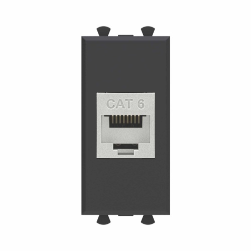 Компьютерная розетка RJ-45 без шторки модульная, кат.6 экранированная, Avanti, Черный матовый, 1 модуль | код 4412791 | DKC