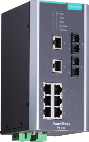 Коммутатор PT-510-MM-SC-24 IEC 61850-3 managed DIN-Rail switch, 8 x10/100BaseT(X), 2 x 100BaseFX MM, SC connectors, 1 power su | код 00-06074495 | MOXA