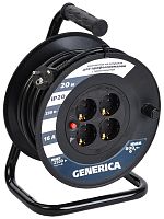 Катушка УК20 с термозащитой 4 места 2P+PE/20м 3х1,5мм2 GENERICA | код WKP20-16-04-20-G | IEK