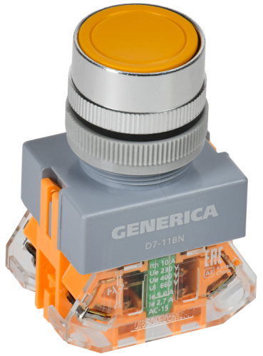 Кнопка D7-11BN d=22мм 1з+1р жел. GENERICA | код BBT50-11BN-3-22-K05-G | GENERICA by IEK