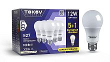 Набор ПРОМО лампа светодиодная 12Вт А60 3000К Е27 176-264В (Promo 5+1 шт) | код Promo-A60-E27-12-3K | TOKOV ELECTRIC