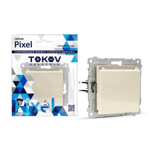 Розетка 1-м СП Pixel 16А IP20 с заземл. защ. шторки с крышкой механизм беж. | код TKE-PX-R1ZSW1-C02 | TOKOV ELECTRIC