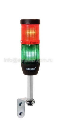 Сигнальная колонна 50 мм, (IP40) красная, зеленая, 24V AC/DC, светодиод LED, алюм. настенное соединение 100 мм, IK52L024XD01 | код IK52L024XD01 | EMAS