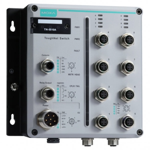 Коммутатор TN-5510A-2GTXBP-WV-CT-T L2 Managed Ethernet switch with 8 10/100BaseT(X) and 2 10/100/1000 Base-T(X) M12 ports with bypass relay function, | код 00-06100654 | MOXA