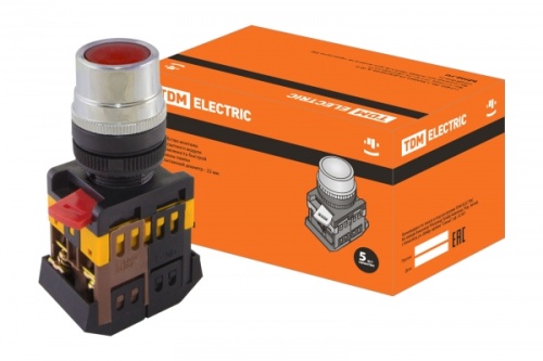 Кнопка ABLF-22 красный d22мм неон/230В 1з+1р TDM | код SQ0704-0001 | TDM