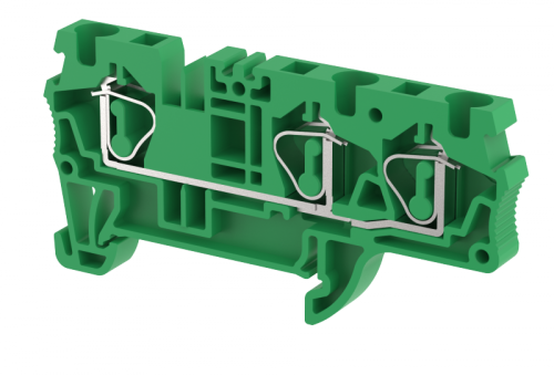 Клемма проходная пружинная 4 мм2 на 3 подключения, зеленая SQ4-1X2-GREEN | код 2103050003 | Elmex