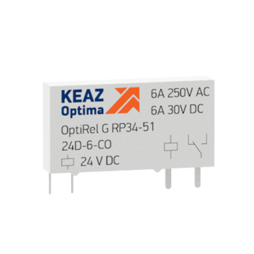 Ультратонкое промежуточное реле 6 А OptiRel G RP34-51-24D-6-NO-G | код 281147 | КЭАЗ