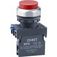 Кнопка упр. выступ., NP8-11GND/4 подсвет., самовозв., красн., AC110-230В, 1НО+1НЗ, IP65 (R) | код 667608 | CHINT