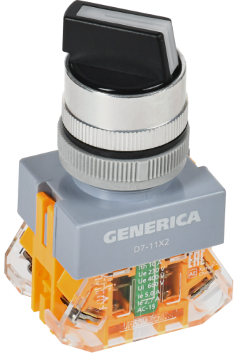 Переключатель D7-11X2 2 полож. 1з+1р черный GENERICA | код BSW50-11X2-3-21-2-K02-G | GENERICA by IEK