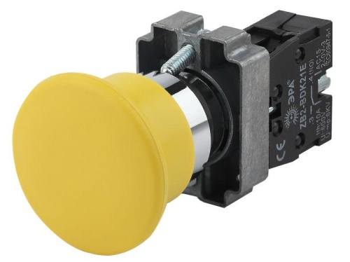 Кнопка LAY5-BC51 "Грибок" 1з без подсветки BBG70-BC-K05E желт. | код Б0045644 | ЭРА