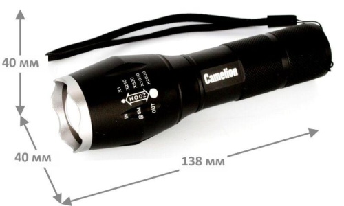 Фонарь LED5136 XML-T6 ZOOM 3 режима 3хLR03 (в компл.) алюм. черн. (открывающ. блист.) Camelion 12971 фото 5