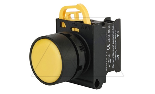 Кнопка плоская PB3E, желтая, без фиксации, без подсветки, 1NO, 6A 230VAC/24VDC, 22mm, IP65 | код PB3E-FM0S10S00/Y00 | АРТ
