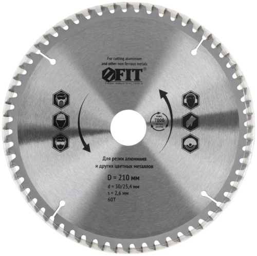 Диск пильный для циркулярных пил по алюминию 210X30/25.4X60T | код 37786 | FIT фото 7