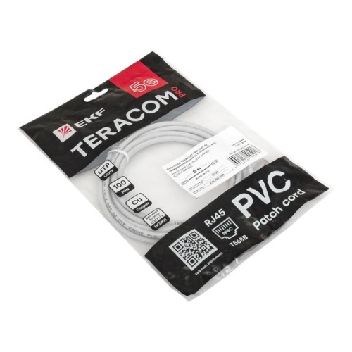 Патч-корд кат.5E UTP неэкранир. PVC сер. 2.0м TERACOM PRO | код TRP-5EUTP-PVC-2M-GY | EKF фото 5