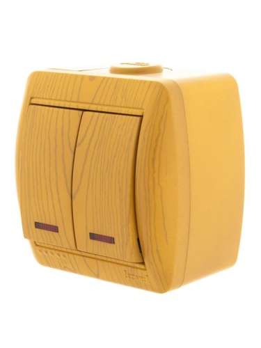 Ната Выключатель х2 с подсветкой ольха | код 710-0700-112 | Lezard фото 4