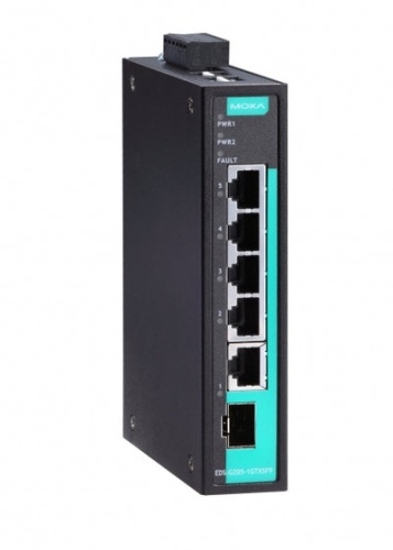 Коммутатор EDS-G205-1GTXSFP-T Unmanaged full Gigabit Ethernet switch with 4 10/100/1000BaseT(X) ports and 1 combo 10/100/1000BaseT(X) or 100/1000BaseS | код 00-06100388 | MOXA