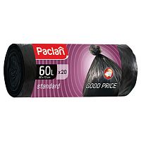 Мешки для мусора 60 л, черные, в рулоне 20 шт., ПНД, 7,4 мкм, 60х72 см, PACLAN Standard | код 600820 | PACLAN