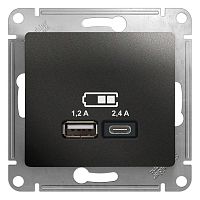 Розетка USB Glossa тип A+C 5В/2.4А 2х5В/1.2А механизм антрацит | код GSL000739 | Schneider Electric