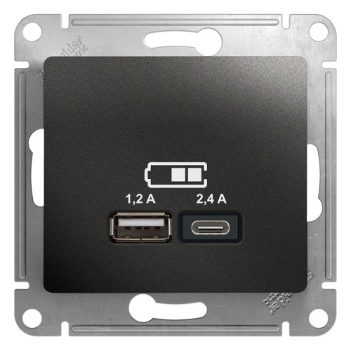 Розетка USB Glossa тип A+C 5В/2.4А 2х5В/1.2А механизм антрацит | код GSL000739 | Schneider Electric