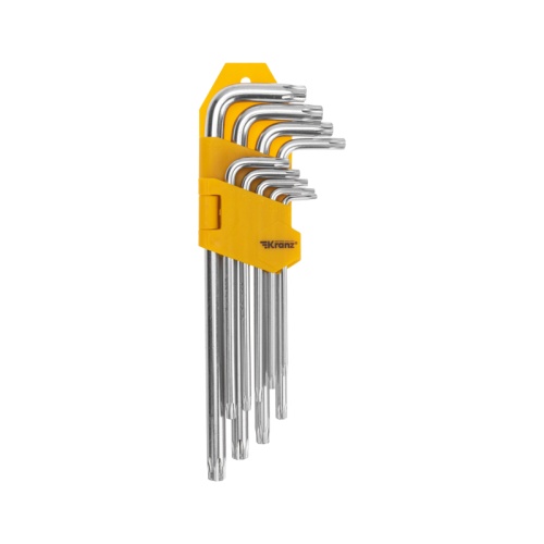 Набор ключей имбусовых Tamper-Torx KRANZ 9 шт., ТТ10-ТТ50, закаленные, удлиненные, никель | код KR-12-5221 | KRANZ