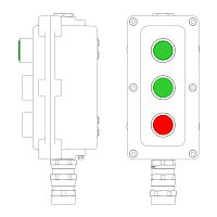 Взрывонепроницаемый пост управления из алюминия LCSD-03-B-MC-L1G(220)x1-P1G(11)x1-P1R(11)x1-PCMB-KA3MHK / 1Ex d IIB T5 Gb / Ex tb II | код LCSD21000108 | DKC