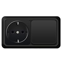 Блок ОП Олимп 1-кл. выкл.10А + роз. с заземл. 16А 220В горизонт. черн. Universal 7946806