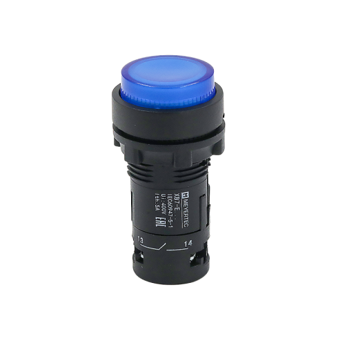 Кнопка синяя выступающая с подсветкой, 1NO, 24V AC/DC, IP54, пластик MTB7-EW36611 | код 132725 | MEYERTEC