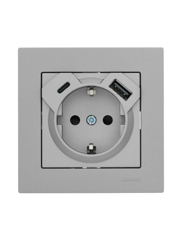 Розетка Vesna с заземл. TC+USB разъем платина LEZARD 742-3588-181TC фото 3